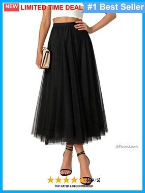 Women's Tulle Tutu Maxi Skirt High Waisted A-Line Flowy Sheer Layered